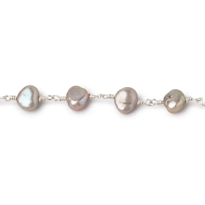 7x5mm Taupe Side Drill Baroque Pearls on Silver Plated Chain Beadsofcambaycom Necklaces 7x5mm Taupe Side Drill Baroque Pearls on Silver Plated Chain Beadsofcambaycom Necklaces