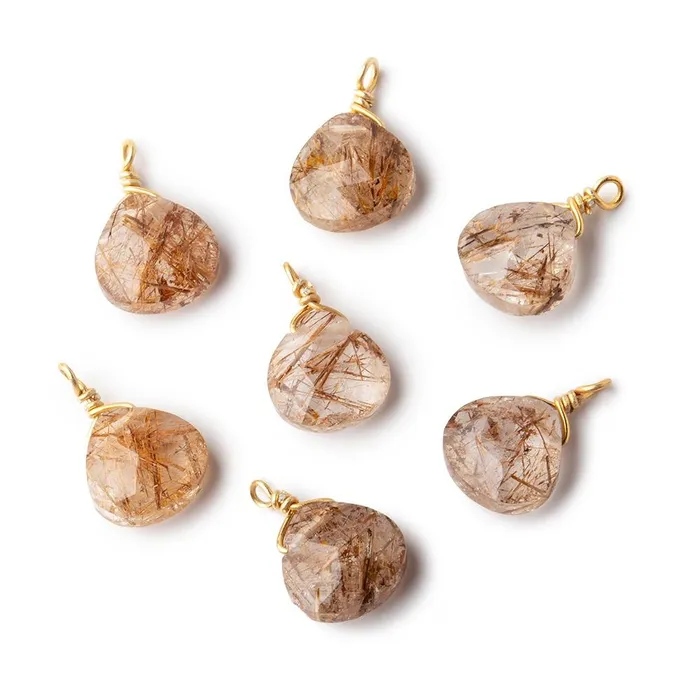 Beadsofcambaycom 8mm Vermeil Wire Wrapped Rutilated Quartz Faceted Heart 1 Focal Pendant Necklaces Beadsofcambaycom 8mm Vermeil Wire Wrapped Rutilated Quartz Faceted Heart 1 Focal Pendant Necklaces