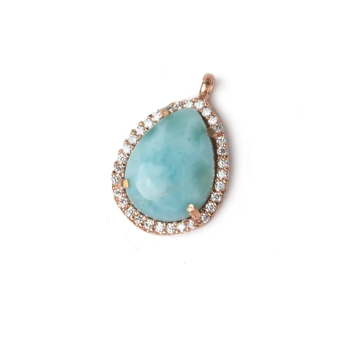 Beadsofcambaycom Necklaces 17x135mm Rose Gold Bezel White CZ and Larimar Pear Pendant 1 focal piece Beadsofcambaycom Necklaces 17x135mm Rose Gold Bezel White CZ and Larimar Pear Pendant 1 focal piece