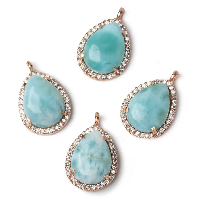Beadsofcambaycom Necklaces 17x135mm Rose Gold Bezel White CZ and Larimar Pear Pendant 1 focal piece Beadsofcambaycom Necklaces 17x135mm Rose Gold Bezel White CZ and Larimar Pear Pendant 1 focal piece