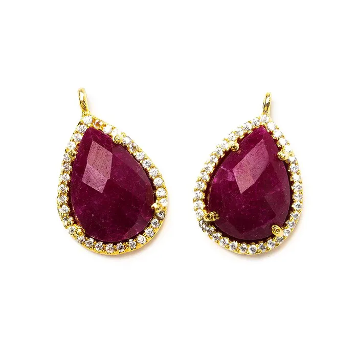Beadsofcambaycom Necklaces 17x13mm Gold Bezeled White CZ and Red Aventurine Pear Pendant 1 piece Beadsofcambaycom Necklaces 17x13mm Gold Bezeled White CZ and Red Aventurine Pear Pendant 1 piece