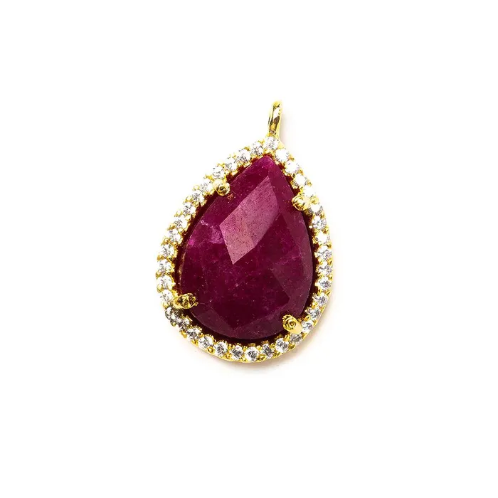 Beadsofcambaycom Necklaces 17x13mm Gold Bezeled White CZ and Red Aventurine Pear Pendant 1 piece Beadsofcambaycom Necklaces 17x13mm Gold Bezeled White CZ and Red Aventurine Pear Pendant 1 piece