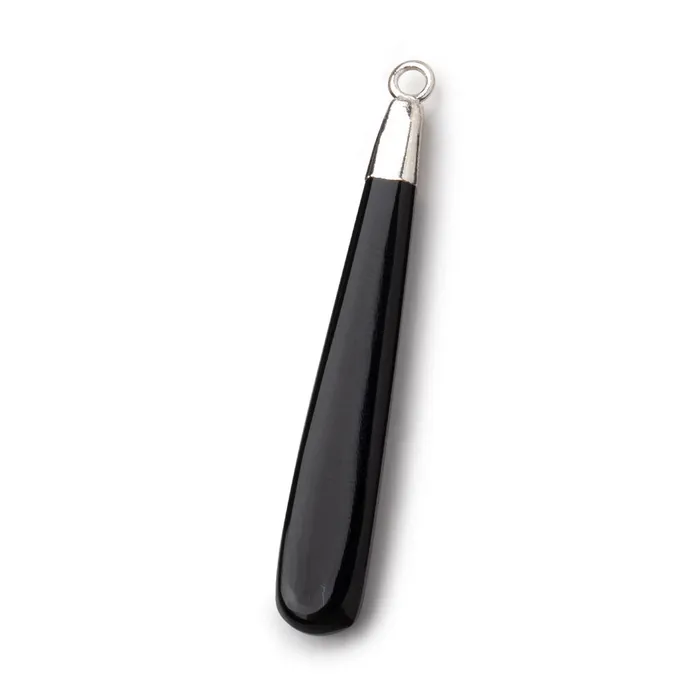 Beadsofcambaycom Necklaces 40x6mm Silver Leafed Black Onyx Plain Pear Pendant 1 piece Beadsofcambaycom Necklaces 40x6mm Silver Leafed Black Onyx Plain Pear Pendant 1 piece