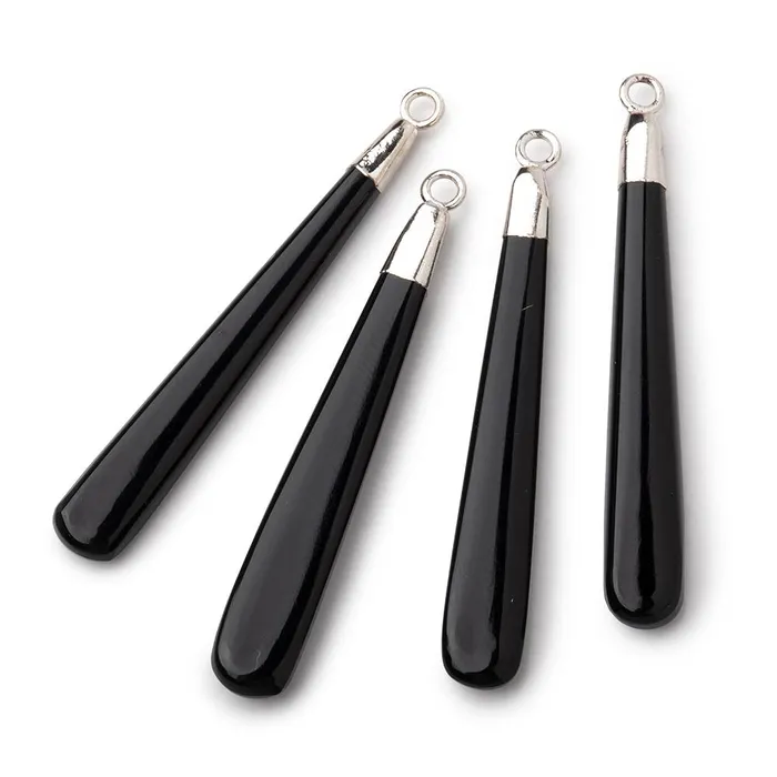 Beadsofcambaycom Necklaces 40x6mm Silver Leafed Black Onyx Plain Pear Pendant 1 piece Beadsofcambaycom Necklaces 40x6mm Silver Leafed Black Onyx Plain Pear Pendant 1 piece