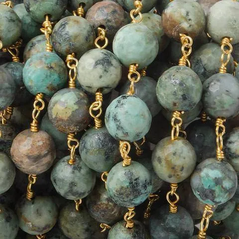 Beadsofcambaycom Necklaces 8mm Matte African Turquoise faceted round Gold plated Chain Beadsofcambaycom Necklaces 8mm Matte African Turquoise faceted round Gold plated Chain