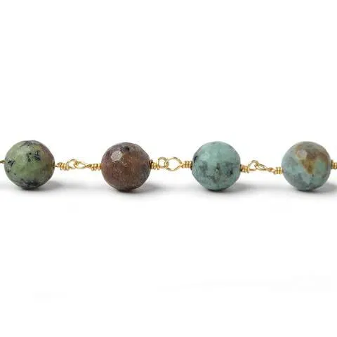 Beadsofcambaycom Necklaces 8mm Matte African Turquoise faceted round Gold plated Chain Beadsofcambaycom Necklaces 8mm Matte African Turquoise faceted round Gold plated Chain