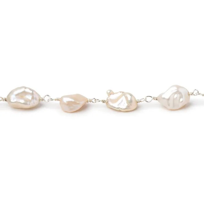 Beadsofcambaycom Necklaces 9x512x6mm Peach Keshi Pearls on 925 Silver Chain