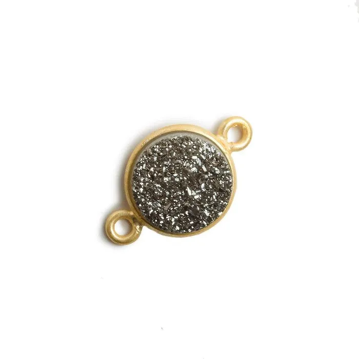 Beadsofcambaycom Rings 11mm Vermeil Bezel Metallic Platinum Drusy Coin 2 ring Connector 1 piece