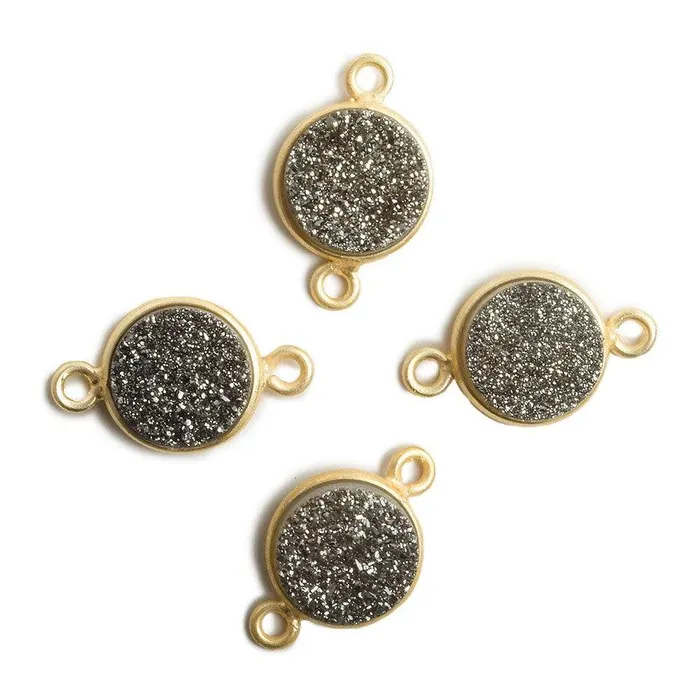 Beadsofcambaycom Rings 11mm Vermeil Bezel Metallic Platinum Drusy Coin 2 ring Connector 1 piece Beadsofcambaycom Rings 11mm Vermeil Bezel Metallic Platinum Drusy Coin 2 ring Connector 1 piece