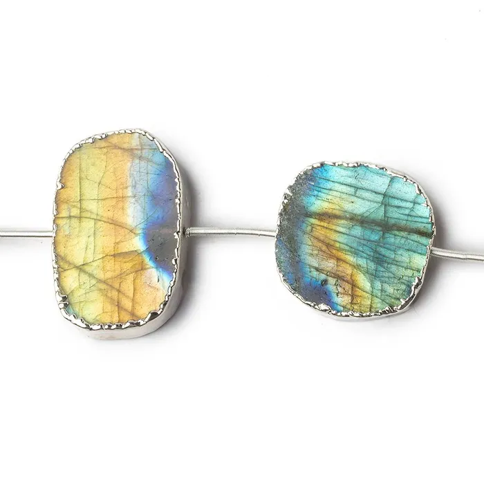 Beadsofcambaycom Rings 11x921x19mm Silver Leafed Labradorite plain slice strand 7 beads Beadsofcambaycom Rings 11x921x19mm Silver Leafed Labradorite plain slice strand 7 beads