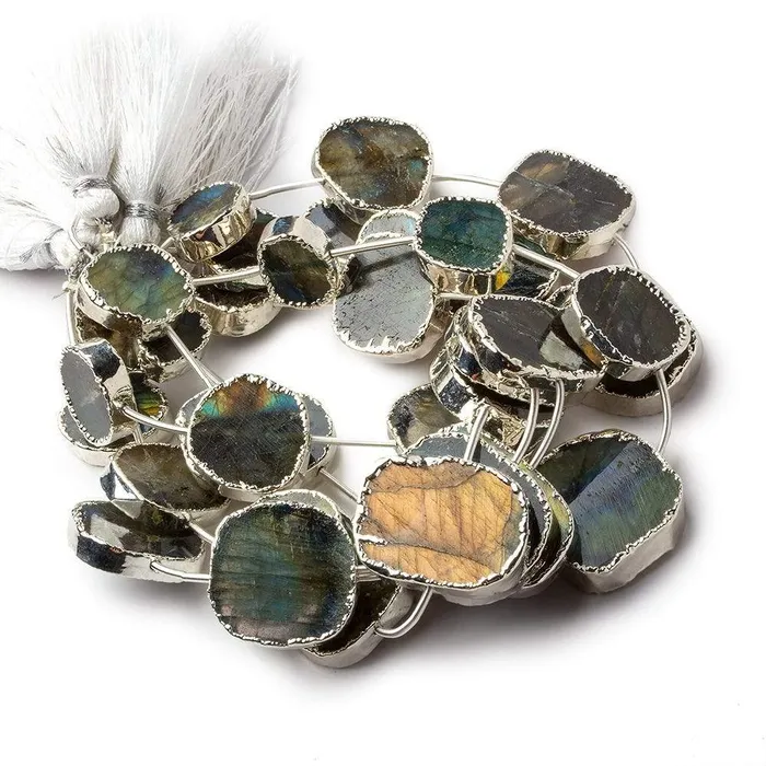 Beadsofcambaycom Rings 11x921x19mm Silver Leafed Labradorite plain slice strand 7 beads Beadsofcambaycom Rings 11x921x19mm Silver Leafed Labradorite plain slice strand 7 beads