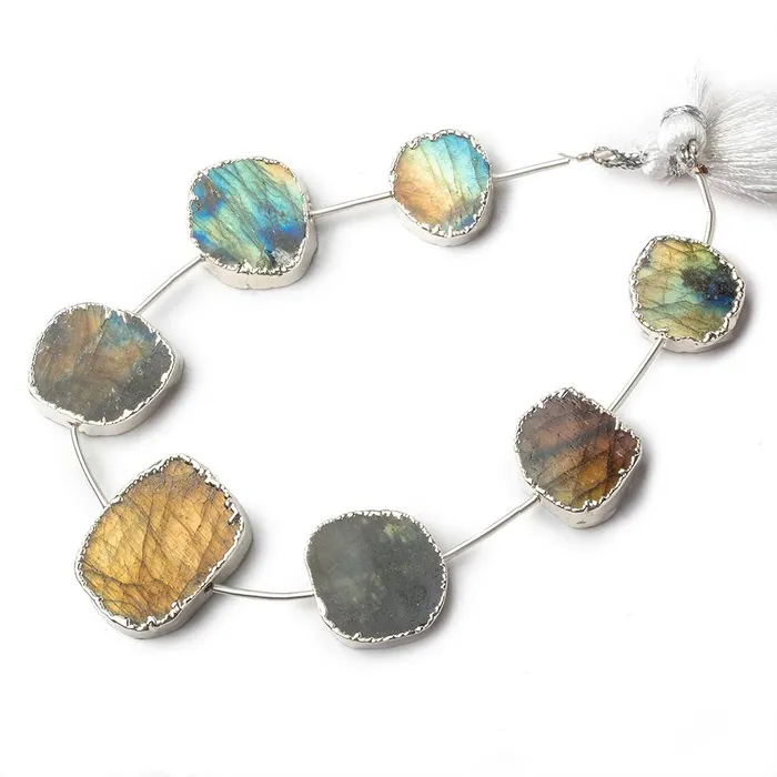 Beadsofcambaycom Rings 11x921x19mm Silver Leafed Labradorite plain slice strand 7 beads Beadsofcambaycom Rings 11x921x19mm Silver Leafed Labradorite plain slice strand 7 beads