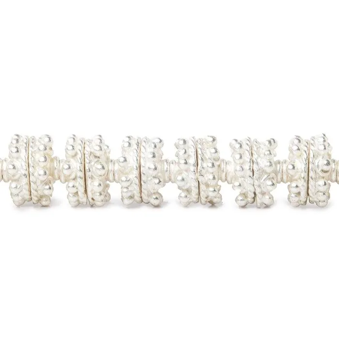 Beadsofcambaycom Rings 3x10x10mm Sterling Silver Plated Copper Bead Cap with Bali Granulated Design 8 inch 56 beads