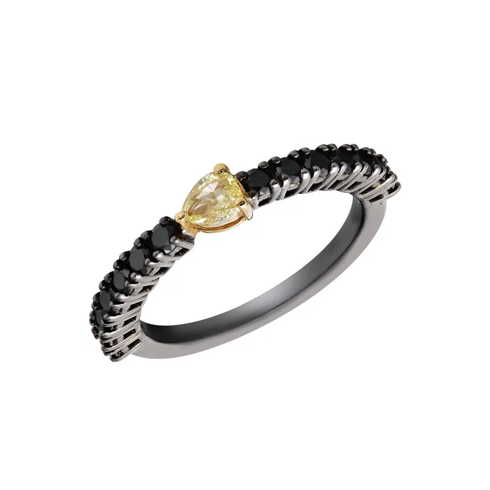Black and Yellow Pear Diamond Ring YaninaCo Jewelry Rings