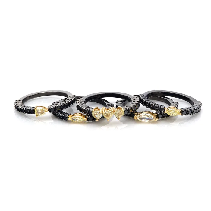 Black and Yellow Pear Diamond Ring YaninaCo Jewelry Rings