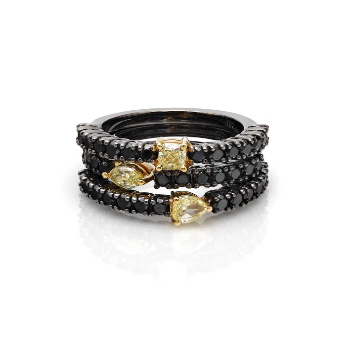 Black and Yellow Pear Diamond Ring YaninaCo Jewelry Rings