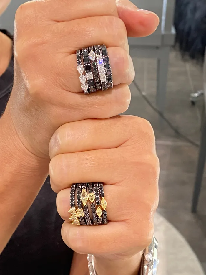 Black and Yellow Pear Diamond Ring YaninaCo Jewelry Rings
