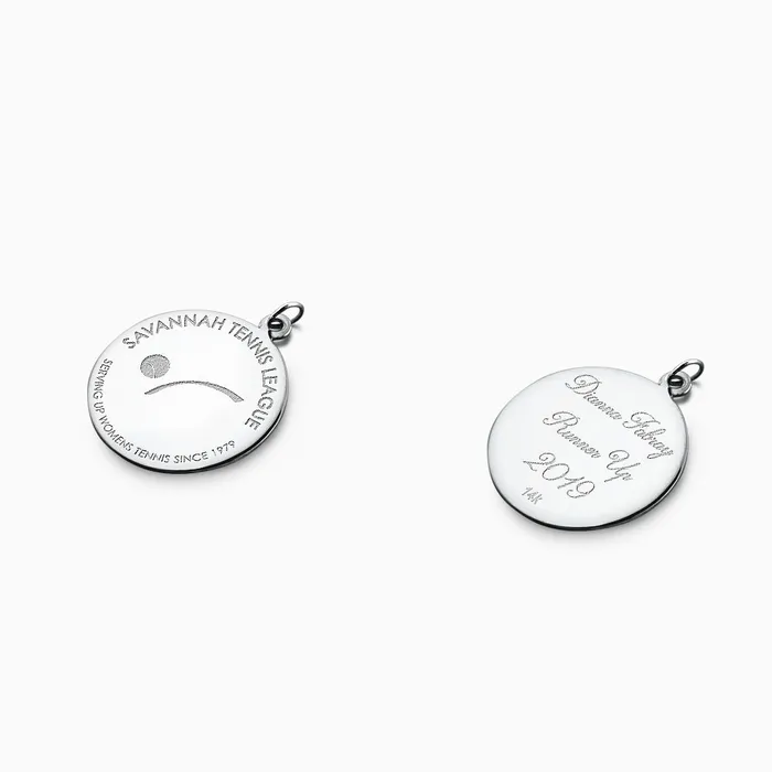 Charm Necklaces Sandy Steven Engravers Engravable 1 inch 14k White Gold Disc Charm Pendant