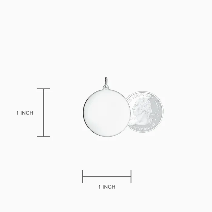 Charm Necklaces Sandy Steven Engravers Engravable 1 inch 14k White Gold Disc Charm Pendant