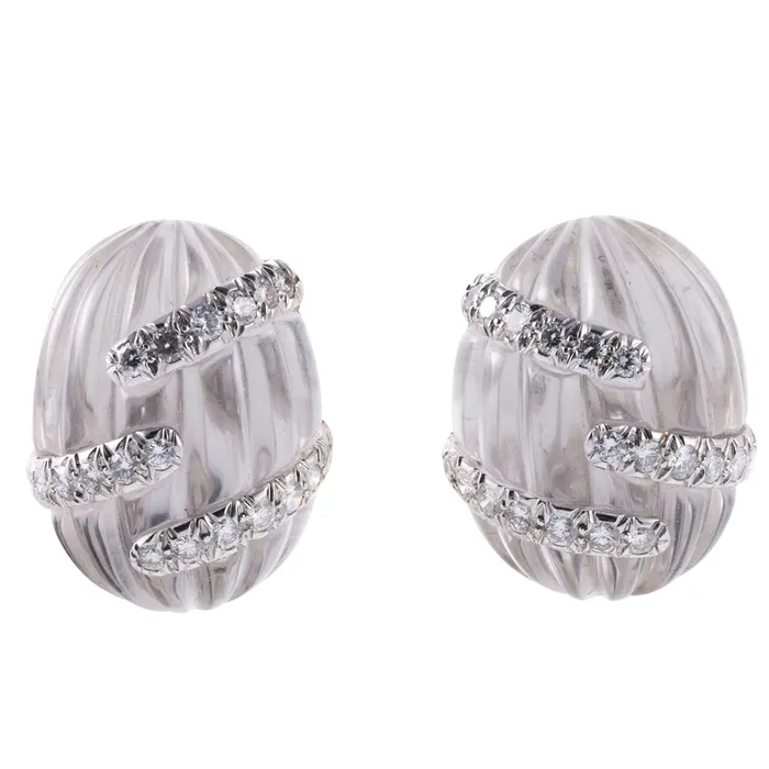 David Webb Carved Crystal Diamond Gold Platinum Earrings David Webb Earrings