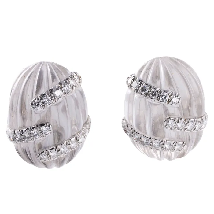 David Webb Carved Crystal Diamond Gold Platinum Earrings David Webb Earrings
