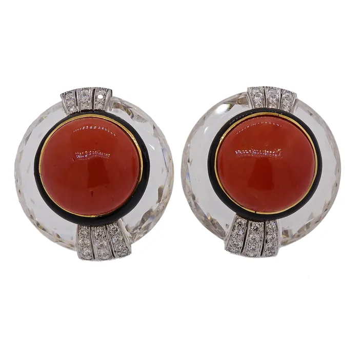 David Webb Crystal Coral Diamond Gold Platinum Earrings David Webb Earrings David Webb Crystal Coral Diamond Gold Platinum Earrings David Webb Earrings