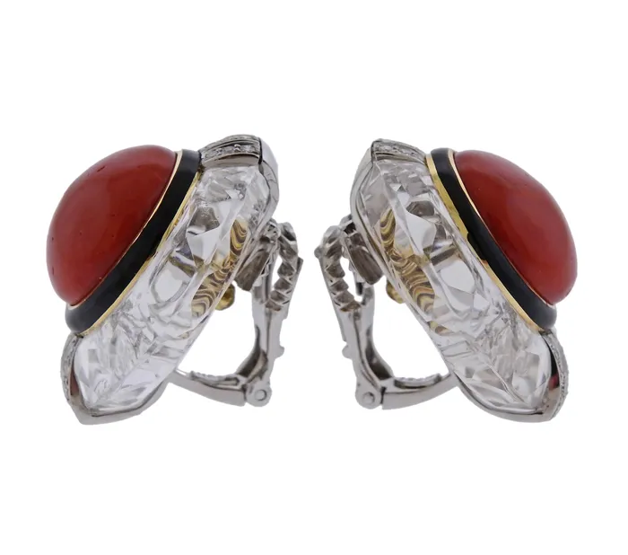 David Webb Crystal Coral Diamond Gold Platinum Earrings David Webb Earrings