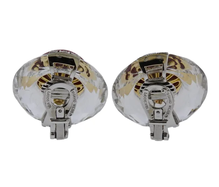 David Webb Crystal Coral Diamond Gold Platinum Earrings David Webb Earrings