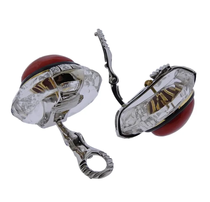 David Webb Crystal Coral Diamond Gold Platinum Earrings David Webb Earrings
