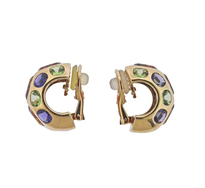 Earrings Chanel Coco Citrine Peridot Iolite Gold Half Hoop Earrings Chanel
