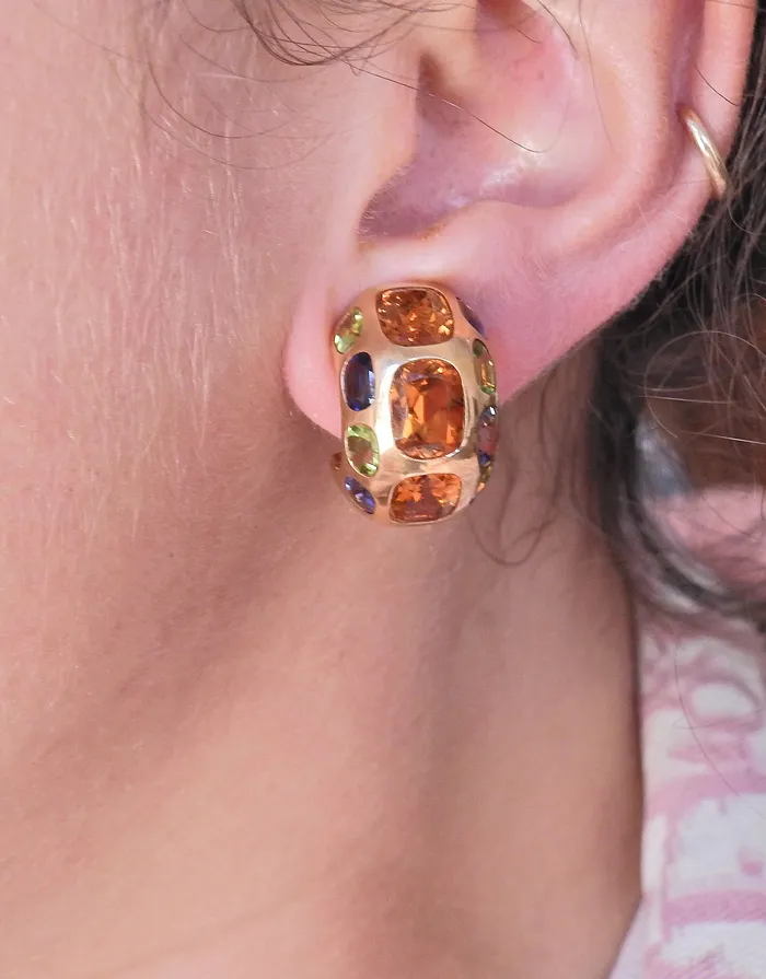 Earrings Chanel Coco Citrine Peridot Iolite Gold Half Hoop Earrings Chanel