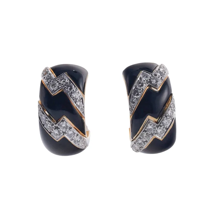 Earrings David Webb Enamel Diamond Gold Platinum Hoop Earrings David Webb