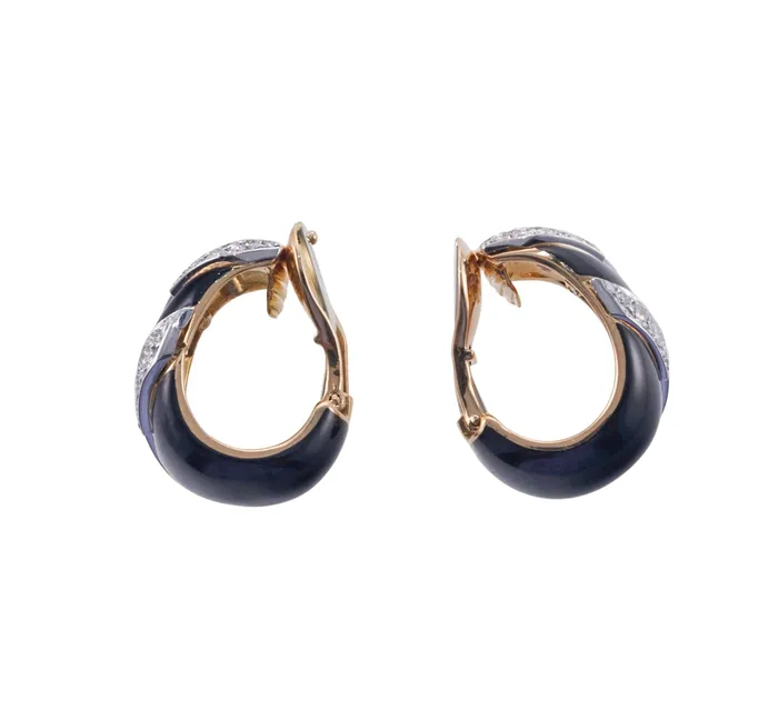 Earrings David Webb Enamel Diamond Gold Platinum Hoop Earrings David Webb