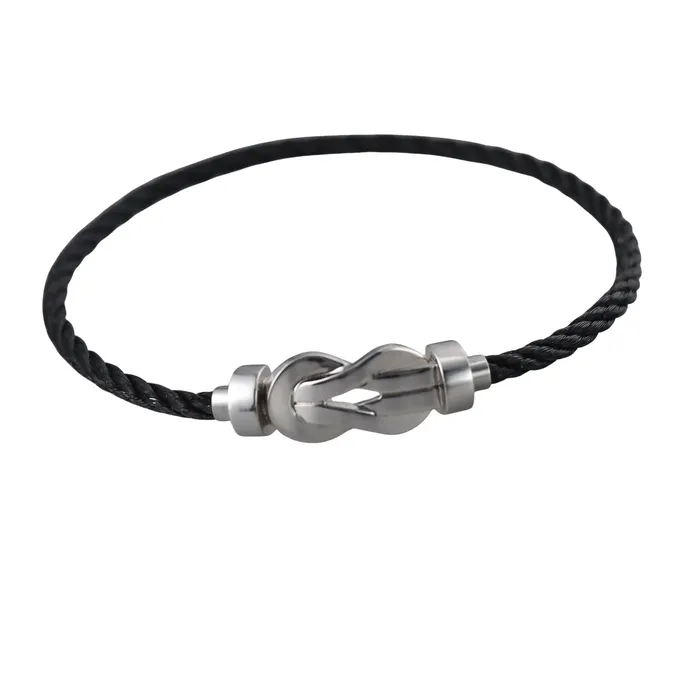 Fred Paris Bracelets Fred Force 10 18k White Gold Small Model Black Cord Bracelet Fred Paris Bracelets Fred Force 10 18k White Gold Small Model Black Cord Bracelet