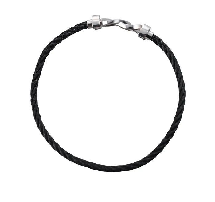 Fred Paris Bracelets Fred Force 10 18k White Gold Small Model Black Cord Bracelet