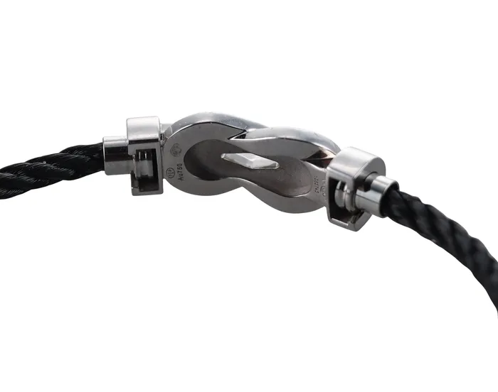 Fred Paris Bracelets Fred Force 10 18k White Gold Small Model Black Cord Bracelet