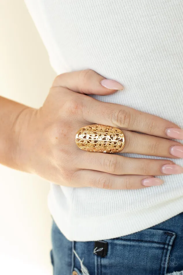 Full Out Frill Gold Ring Jewelry by Bretta Paparazzi Accessories Rings
