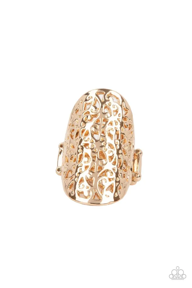 Full Out Frill Gold Ring Jewelry by Bretta Paparazzi Accessories Rings