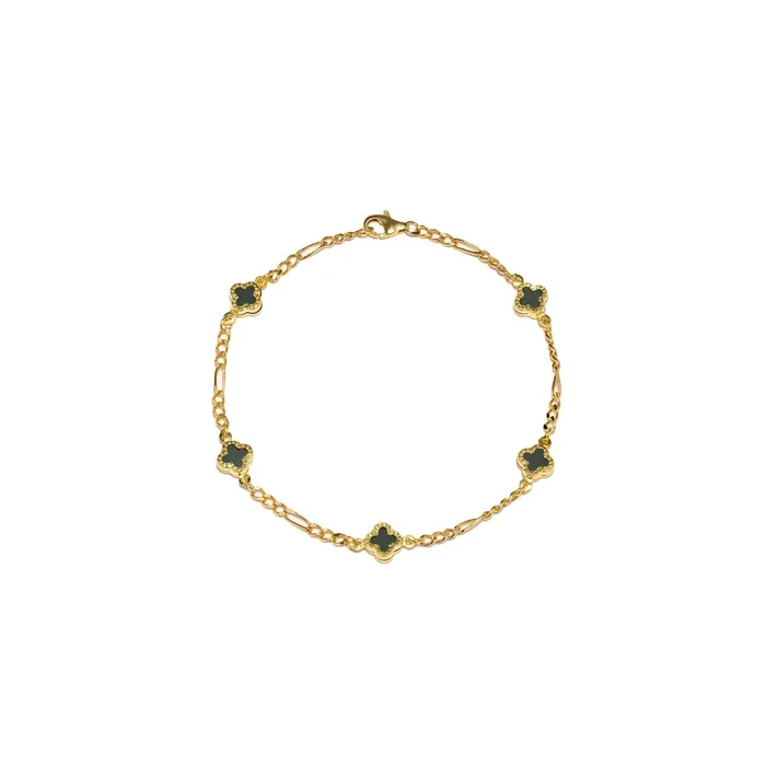 Gold bracelet with 5 clovers and Malachite stone Senso Gold Stones Senso Gold Bracelets