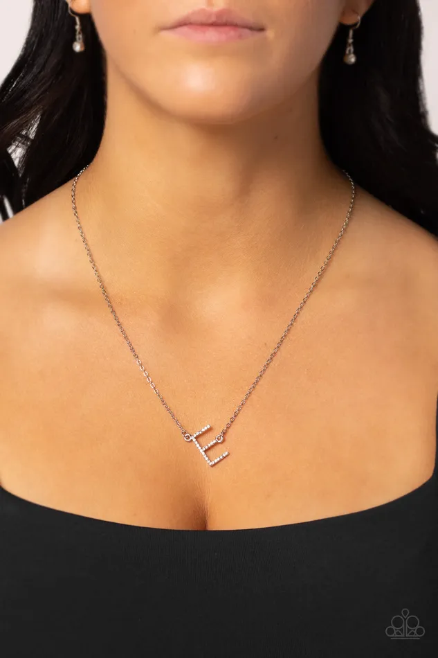 INITIALLY Yours E White Necklace Jewelry by Bretta Paparazzi Accessories Necklaces INITIALLY Yours E White Necklace Jewelry by Bretta Paparazzi Accessories Necklaces