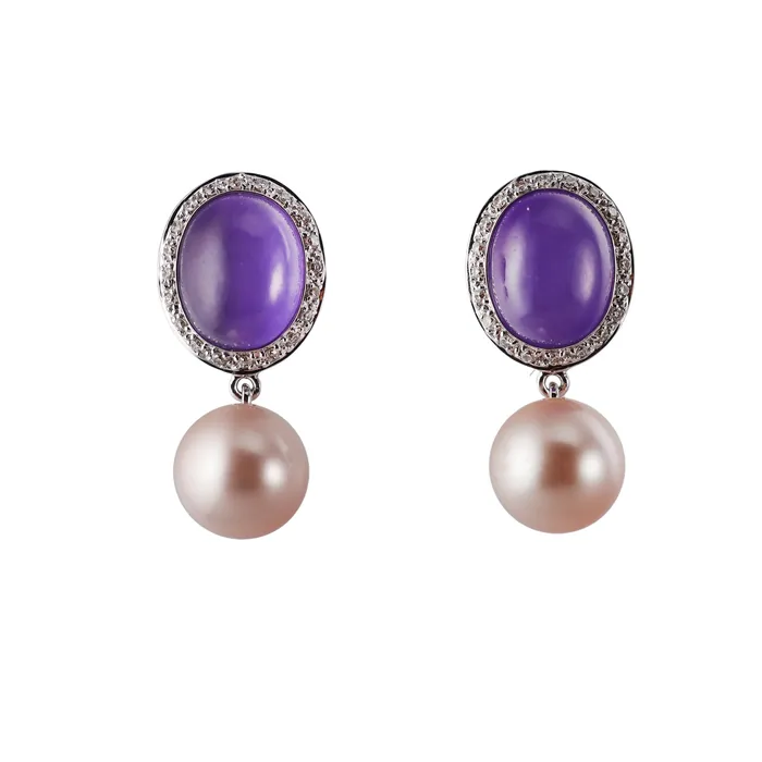 Mimi Milano Mimi Milano Leela Lavender Jade Diamond Pearl 18k Gold Drop Earrings Earrings