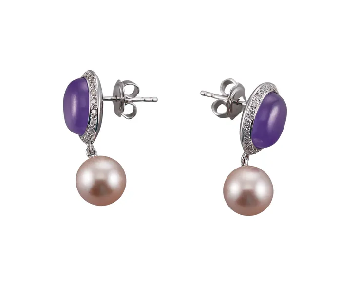 Mimi Milano Mimi Milano Leela Lavender Jade Diamond Pearl 18k Gold Drop Earrings Earrings