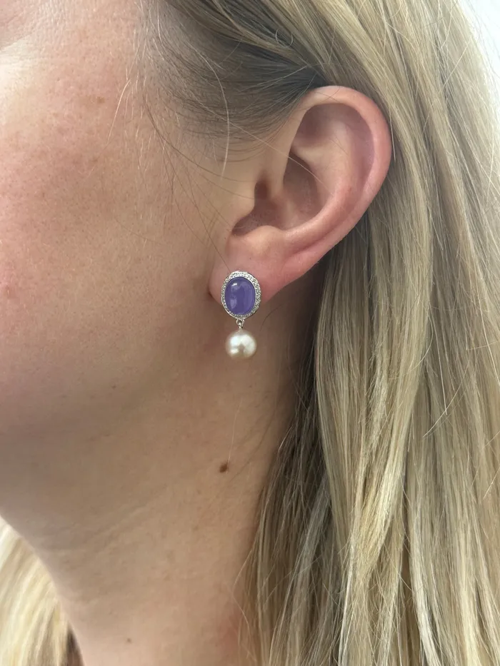 Mimi Milano Mimi Milano Leela Lavender Jade Diamond Pearl 18k Gold Drop Earrings Earrings
