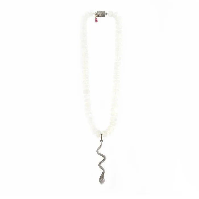 Moonstone Diamond Snake Necklace Kamo by Kary Brittingham Necklaces