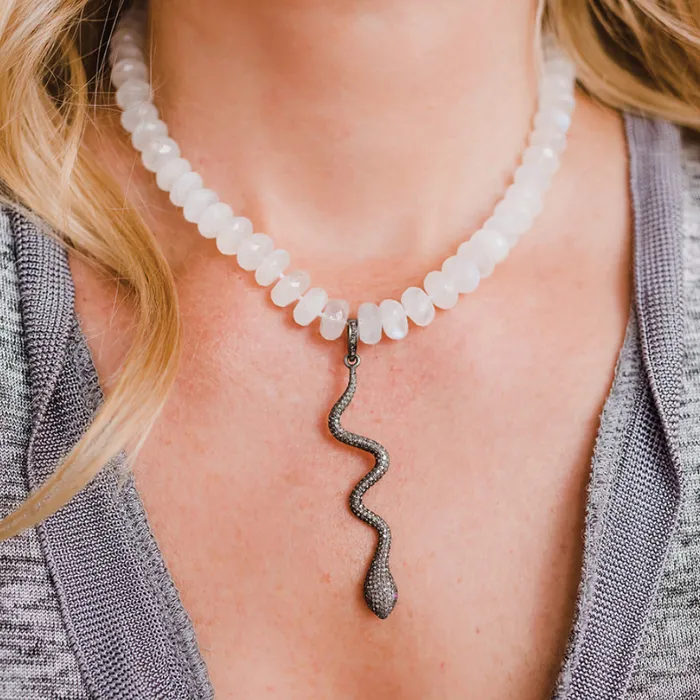 Moonstone Diamond Snake Necklace Kamo by Kary Brittingham Necklaces