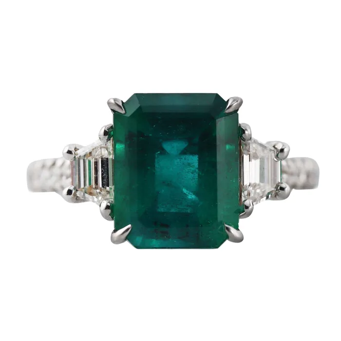 Not Signed 4ct Emerald Diamond Gold Ring Rings