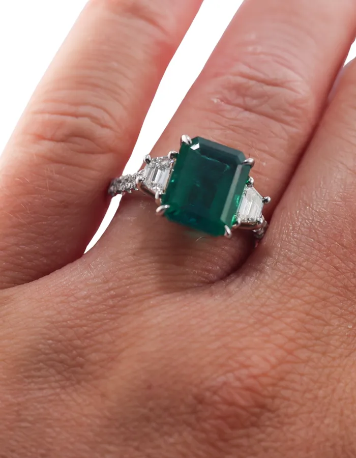 Not Signed 4ct Emerald Diamond Gold Ring Rings
