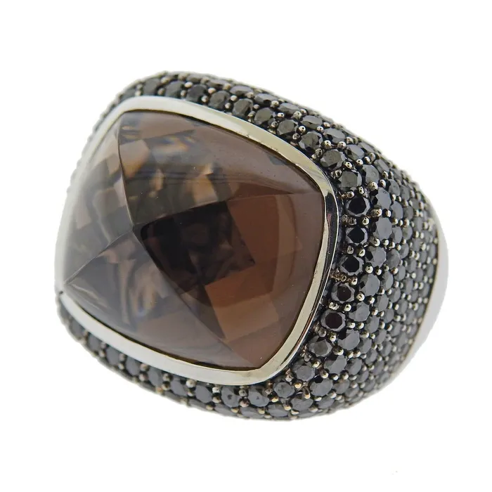 Not Signed Rings Italian 508ctw Black Diamond Smokey Topaz Gold Ring