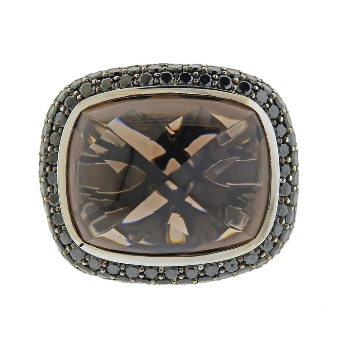 Not Signed Rings Italian 508ctw Black Diamond Smokey Topaz Gold Ring