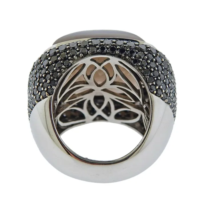Not Signed Rings Italian 508ctw Black Diamond Smokey Topaz Gold Ring